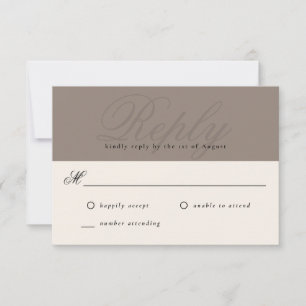 Taupe Modern Elegant Minimal Monogram UAWG RSVP Karte