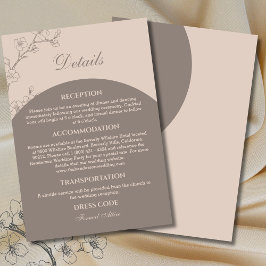 Taupe Modern Floral Japandi Wedding Details Begleitkarte