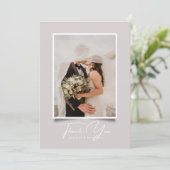 Taupe Modern Foto Frame Wedding Danke Karte (Stehend Vorderseite)