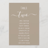 Taupe Modern White Script Brown Seating Chart Card (Rückseite)