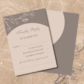 Taupe Monogram Floral Japandi Wedding RSVP Card