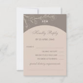 Taupe Monogram Floral Japandi Wedding RSVP Card (Vorderseite)