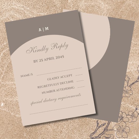 Taupe Monogram Japandi Wedding RSVP Card