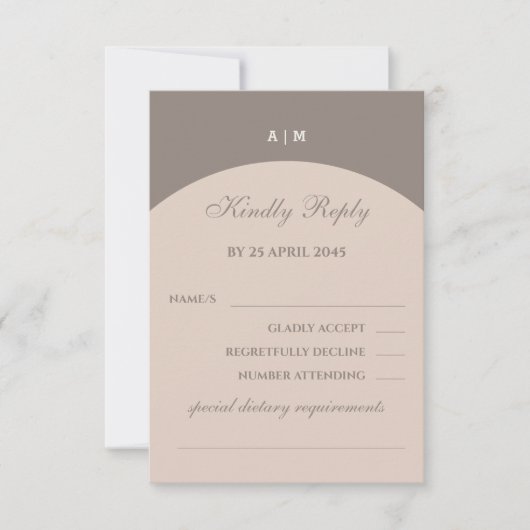 Taupe Monogram Japandi Wedding RSVP Card (Vorderseite)