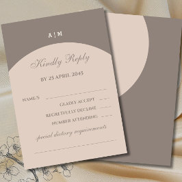 Taupe Monogram Japandi Wedding RSVP Card Karte