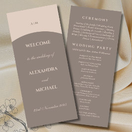 Taupe Monogram Minimalistisch Japandi Wedding Programm