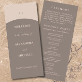 Taupe Monogram Minimalistisch Japandi Wedding Programm