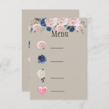Taupe Navy Blue Pink Peony Menu Symbole