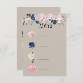 Taupe Navy Blue Pink Peony Menu Symbole RSVP Karte