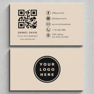 Taupe Neutral Beruflich Company Logo QR Code Visitenkarte