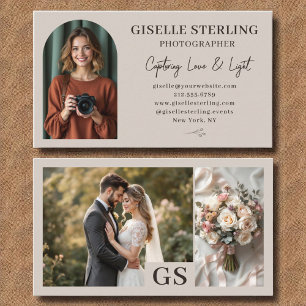 Taupe Neutral Elegant Foto Script Beruflich Visitenkarte