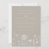 Taupe Neutral Wildflower Wedding Invitation Einladung (Vorderseite)