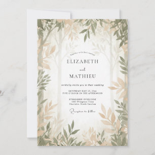 Taupe-Oliv-Laub-Eukalyptus-Hochzeit Einladung