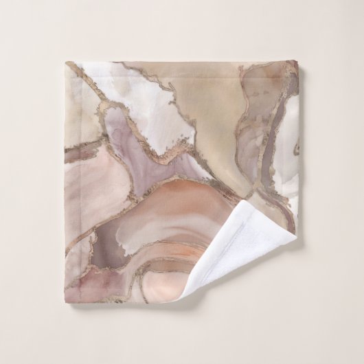 Taupe Palette flüssiger Marmor und Gold abstrakt Badhandtuch Set (Waschlappen)