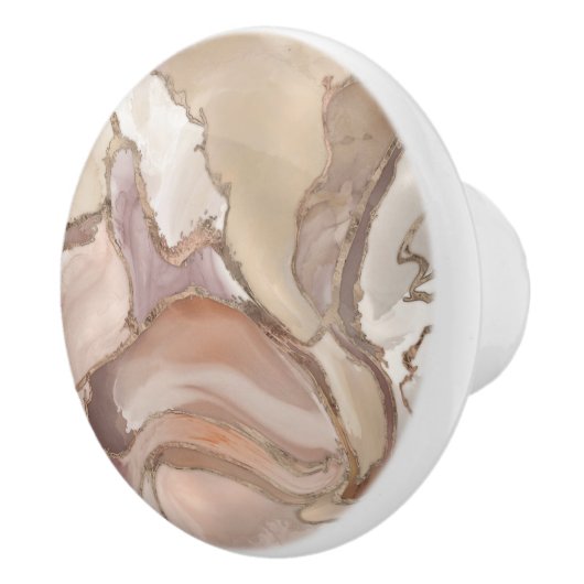 Taupe Palette flüssiger Marmor und Gold abstrakt Keramikknauf (Rechts)