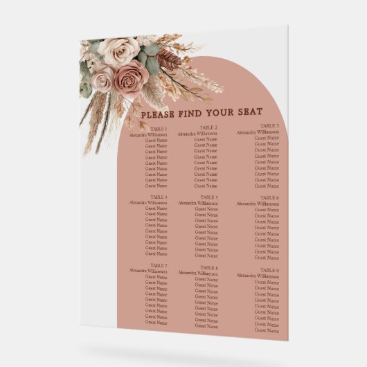 Taupe pampas grass wedding seating chart acrylschild (Winkel)