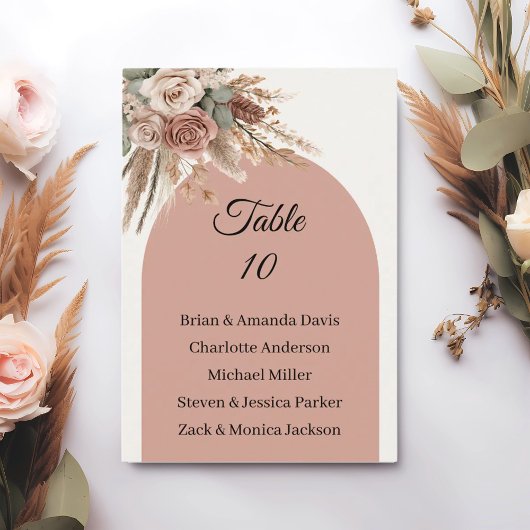 Taupe pampas grass wedding table number names card RSVP karte