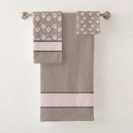 Taupe & Pink Paw Print – Elegant Neutral Dog Lover Badhandtuch Set