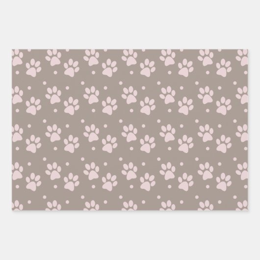 Taupe & Pink Paw Print - Hundeschild Geschenkpapier Set (Vorderseite)