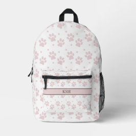 Taupe & Pink Paw Print - Personalisierter Hundesch Bedruckter Rucksack