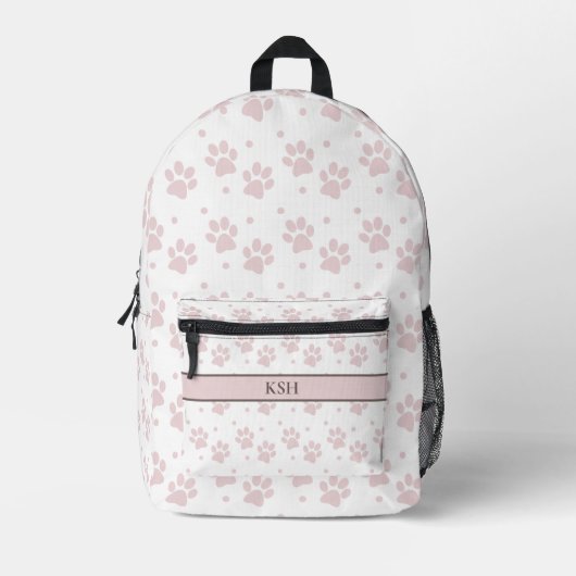 Taupe & Pink Paw Print - Personalisierter Hundesch Bedruckter Rucksack (Vorderseite)