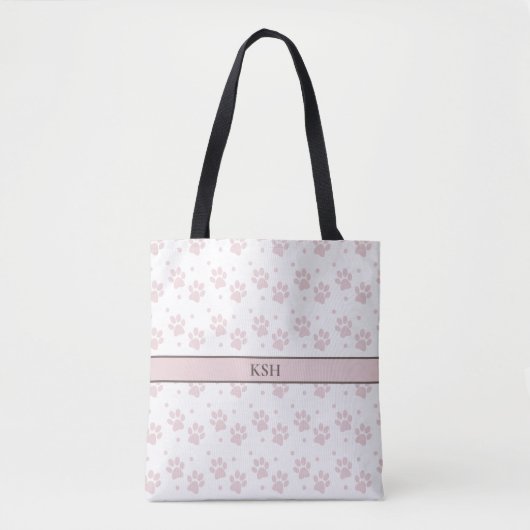 Taupe & Pink Paw Print Tote Bag – Personalized Tasche (Vorderseite)