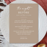 Taupe Probe Dinner | Nacht vor der Smoky Beige Menükarte<br><div class="desc">Set für "The Night Before" mit diesem eleganten Abendmenü aus der Probe in einer sanften Taupe-Palette. Die minimalistische Speisekarte in Beige ist für Paare gedacht, die Liebe mit klaren Linien und moderner Schlichtheit haben. Sie eignet sich perfekt für neutrale Themen, zeitgenössische oder erdfarbene Hochzeitsfeiern. Ideal für Herbst- oder Winterabende in...</div>