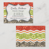 Taupe, Red, Green und Orange Paisley Zickzack Visitenkarte (Vorne/Hinten)