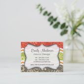 Taupe, Red, Green und Orange Paisley Zickzack Visitenkarte (Stehend Vorderseite)