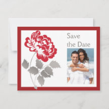 Taupe Red White Peony FOTO Save the Date Karte