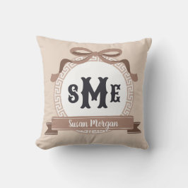 Taupe Reverse Griechischer Schlüssel Bow Monogram Kissen