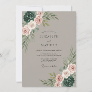 Taupe-Rosé Botanische Hochzeit Einladung