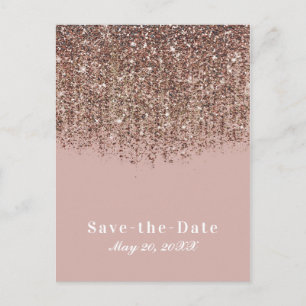 Taupe-Rosé Bronzenglitzer 'Save the Date' Ankündigungspostkarte