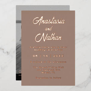 Taupe Rose Gold Foto Wedding Folieneinladung