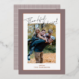 Taupe Rose Goldfolie Rahmen Erntedank Gingham Folien Feiertagskarte