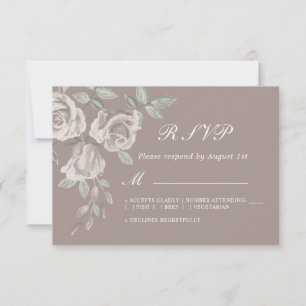 Taupe Rose Watercolor Wedding RSVP Karte