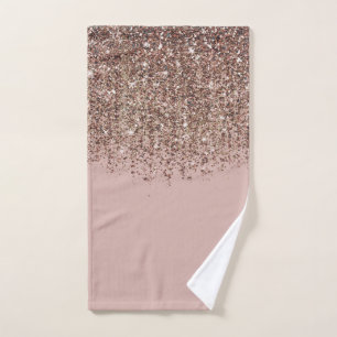 Taupe-Rot-Blush-Rosa-Bronze-Gold-Glitter-Glamour Badhandtuch Set
