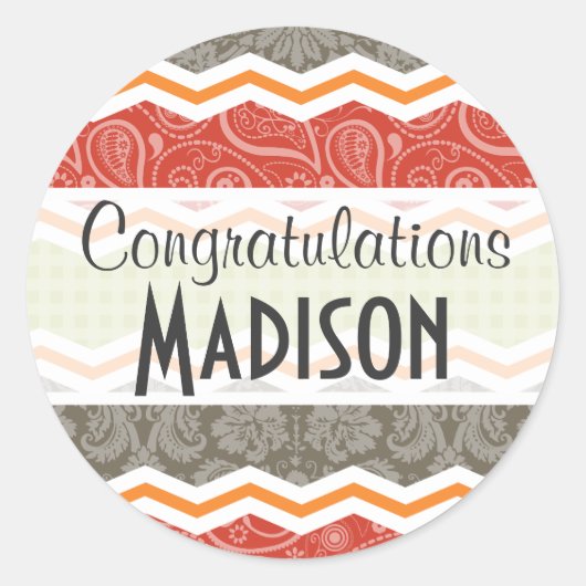 Taupe, Rot, Grün und Orange Niedliches Land Runder Aufkleber (Vorderseite)