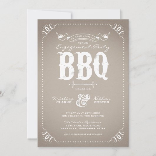 Taupe Rustic Engagement Party GRILLEN Einladung (Vorderseite)
