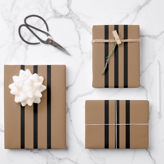 Taupe + Schwarze Streifen Geschenkpapier Set (Vorderseite)