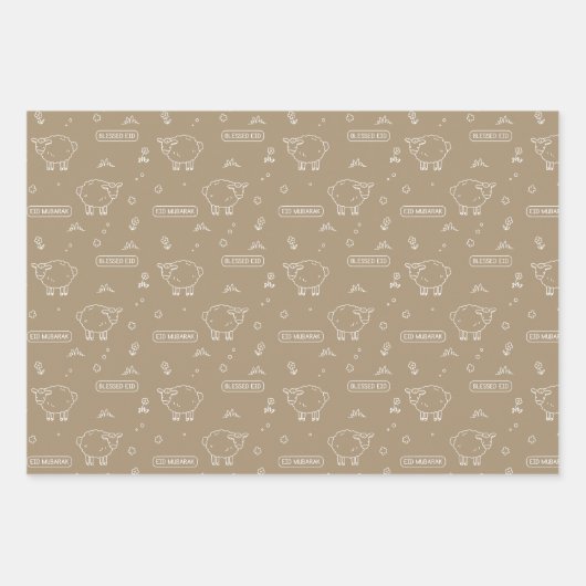Taupe Sheep Eid Mubarak Kids Geschenkpapier Set (Vorderseite 3)