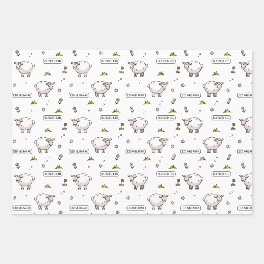 Taupe Sheep Eid Mubarak Kids Geschenkpapier Set (Vorderseite)