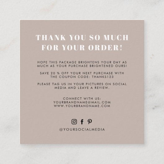 Taupe Sie haben großen Geschmack got Dankeschön Quadratische Visitenkarte (Rückseite)