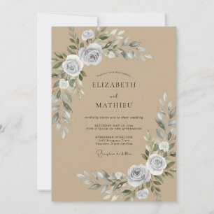 Taupe Silber-Rosenschimmer Hochzeit Einladung