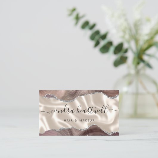 Taupe Silver Agate Ivory Luxury Visitenkarte (Stehend Vorderseite)