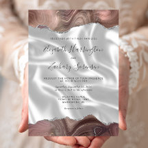 Taupe Silver Agate White Silk Wedding