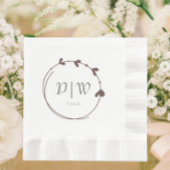 Taupe Simple Heart Wreath Monogram Wedding Serviette