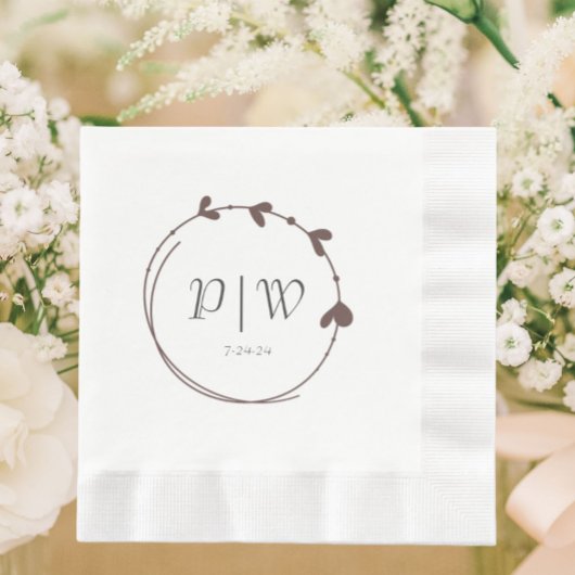 Taupe Simple Heart Wreath Monogram Wedding Serviette