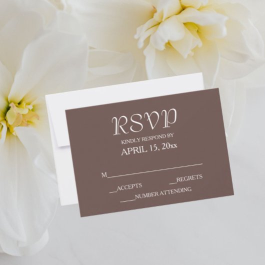 Taupe Simple Style Wedding RSVP Karte