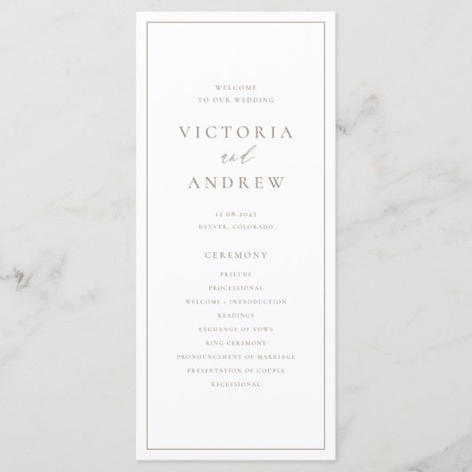 Taupe Simple Typografy Formal Wedding Programm (Vorderseite)